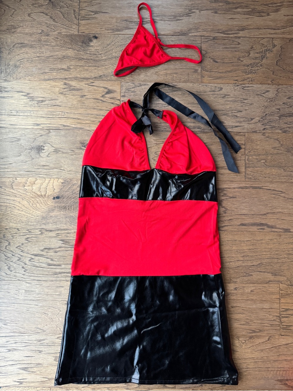 Red and Black Faux Leather Dress with matching underwear